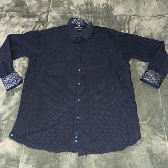 Visconti Shirt Men's XL Navy Blue Cotton Long Sleeve Casual Classic Button Up - Picture 1 of 7